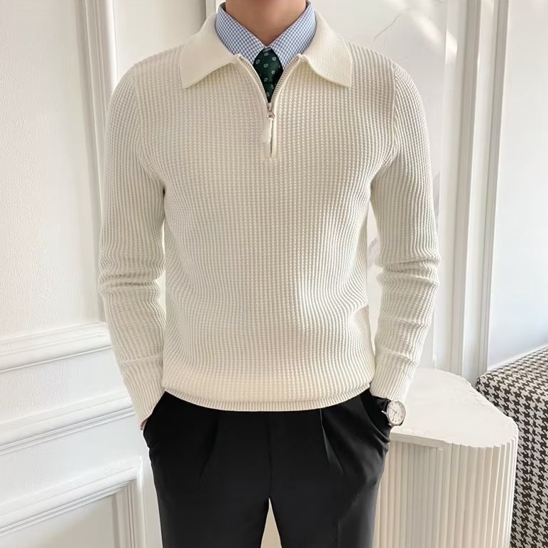 Áo len cổ polo tay dài có dây kéo nửa thân chui đầu màu trơn thời trang cho nam