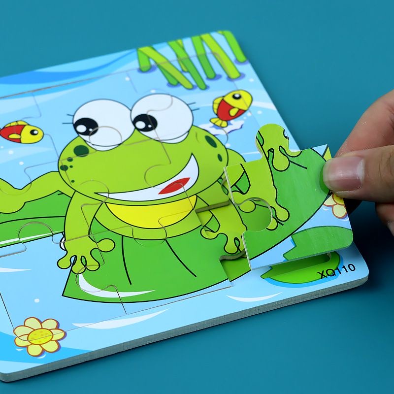 Tranh gỗ ghép hình 9 mảnh nhiều hình ngộ nghĩnh size to 15*15cm cho bé