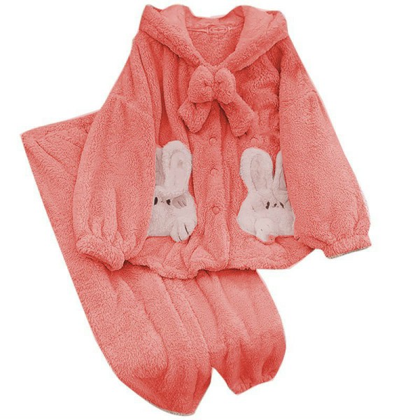 Bộ Ngủ NỮ hồng lông Tai Thỏ Túi Trắng Lông cừu dày mịn,giữ nhiệt tốtbộ thu đông mặc nhà