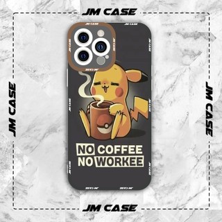 Ốp lưng iphone samsung xiaomi oppo cạnh vuông JMCase Pikachu Pokemon No Coffee No Workee