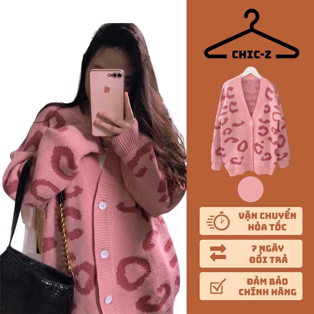 Áo khoác cardigan len họa tiết hồng beo form bồng tiểu thư bánh bèo, Áo khoác len nữ mùa thu đông CDG07