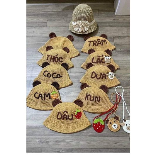 Mũ tai gấu thêu tên cho bé từ sơ sinh, nón cho bé từ sơ sinh trở lên móc thủ công