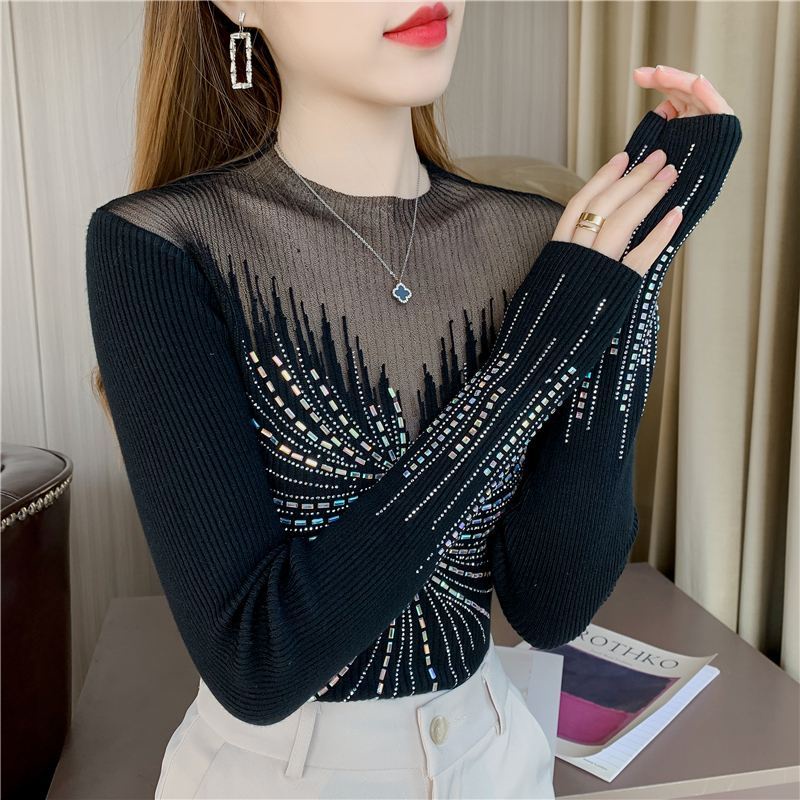 Áo Sweater Dệt Kim Phối Lưới Tay Dài Thời Trang Thu Đông Hàng Mới 2022