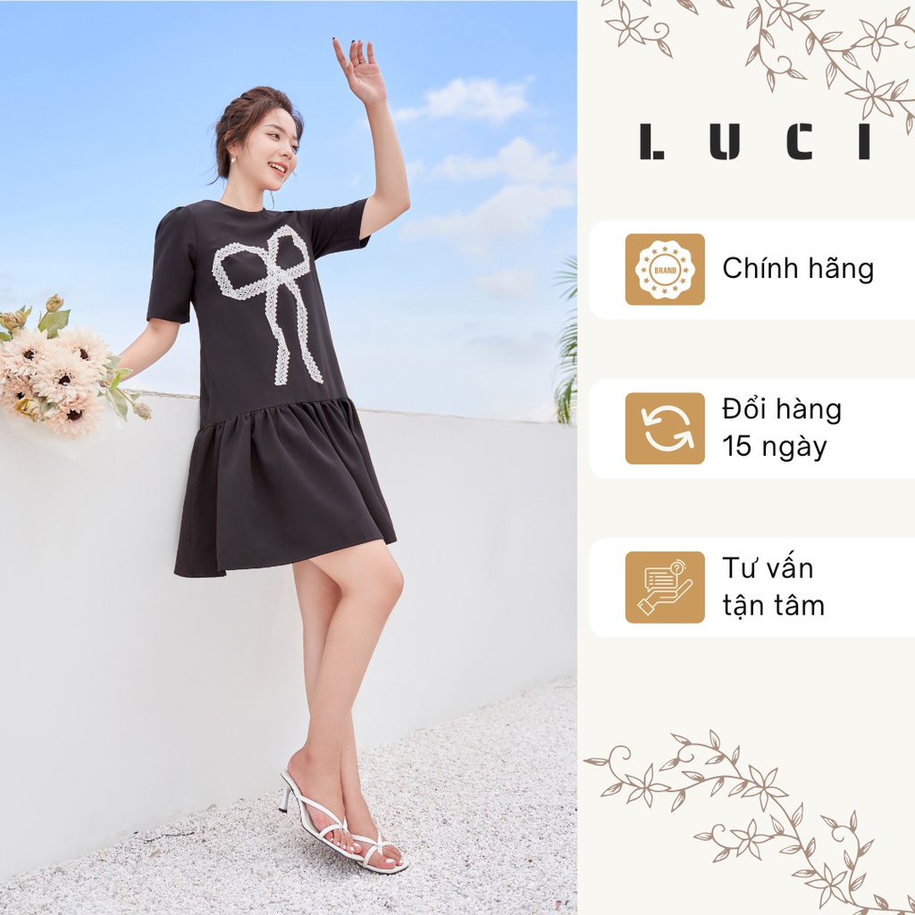 Đầm suông đuôi cá phối nơ ren cộc tay - M146