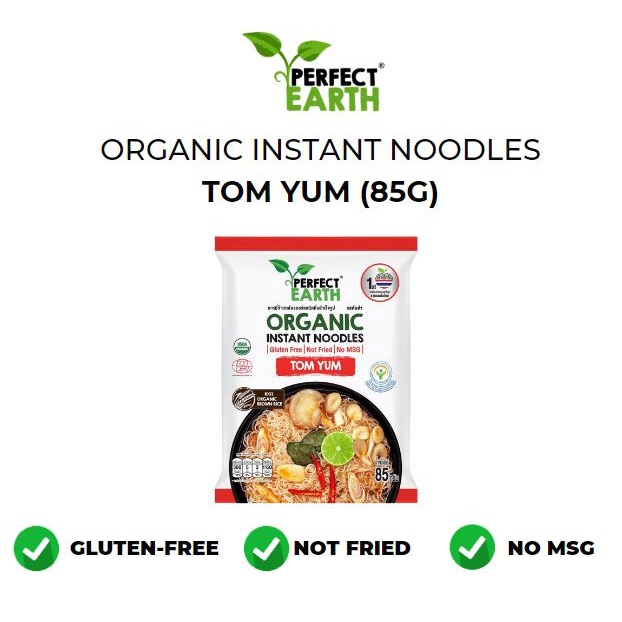 Mì Ăn Liền Gạo Lức Hữu Cơ Perfect Earth Organic - Vị Tom Yum, Kim Chi, Tỏi & Tiêu - Không Chất Bảo Quản, Thuần Chay