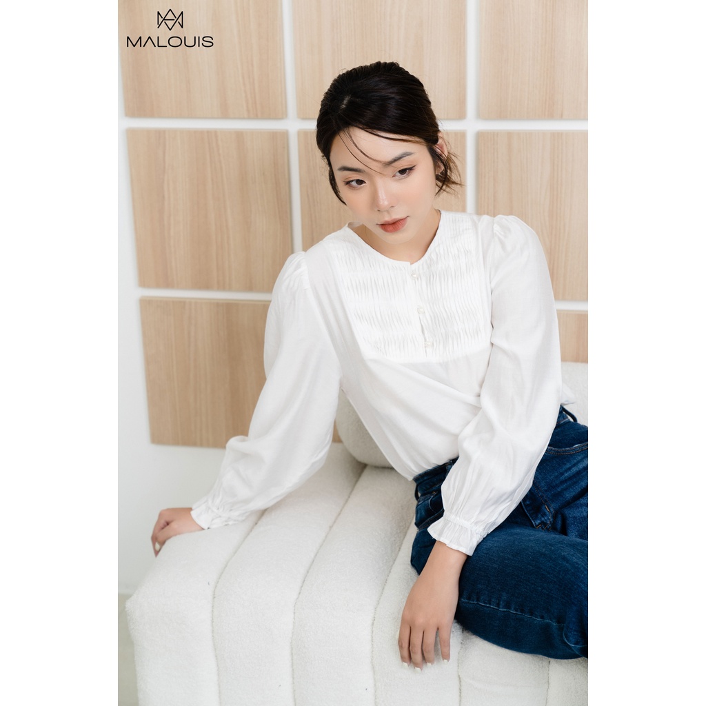 Áo sơ mi kiểu tay dài màu trắng chất tơ lụa Hàn, mềm mịn - M165