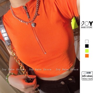 Áo girl phố croptop kiểu JOY BABE áo dây kéo đồ y2k style ao thun sexy baby tee ôm cổ cao 2E CRON 14
