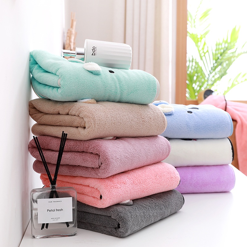 Khăn Tắm Vải Lông Cừu San Hô Dày Dặn Mềm Mại Thấm Hút Nước Khô Nhanh Cho Bé