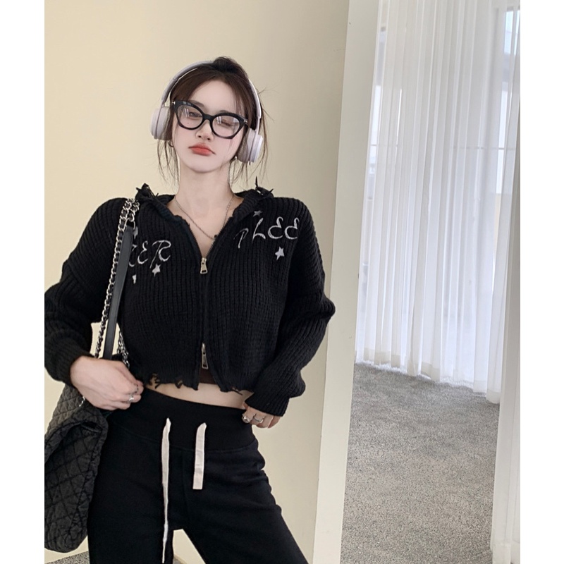 ZHELIHANGFEI Áo Khoác Cardigan Dệt Kim Tay Dài Lưng Cao Hở Rốn Gợi Cảm Cho Nữ