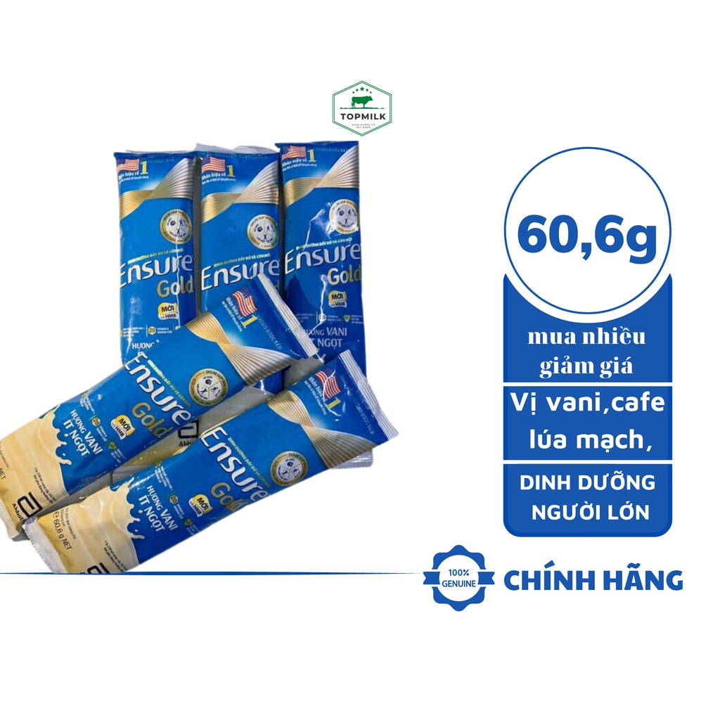 10 Gói Ensure Gold 60,6g vị vani, cafe, hạnh nhân - dinh dưỡng toàn diện