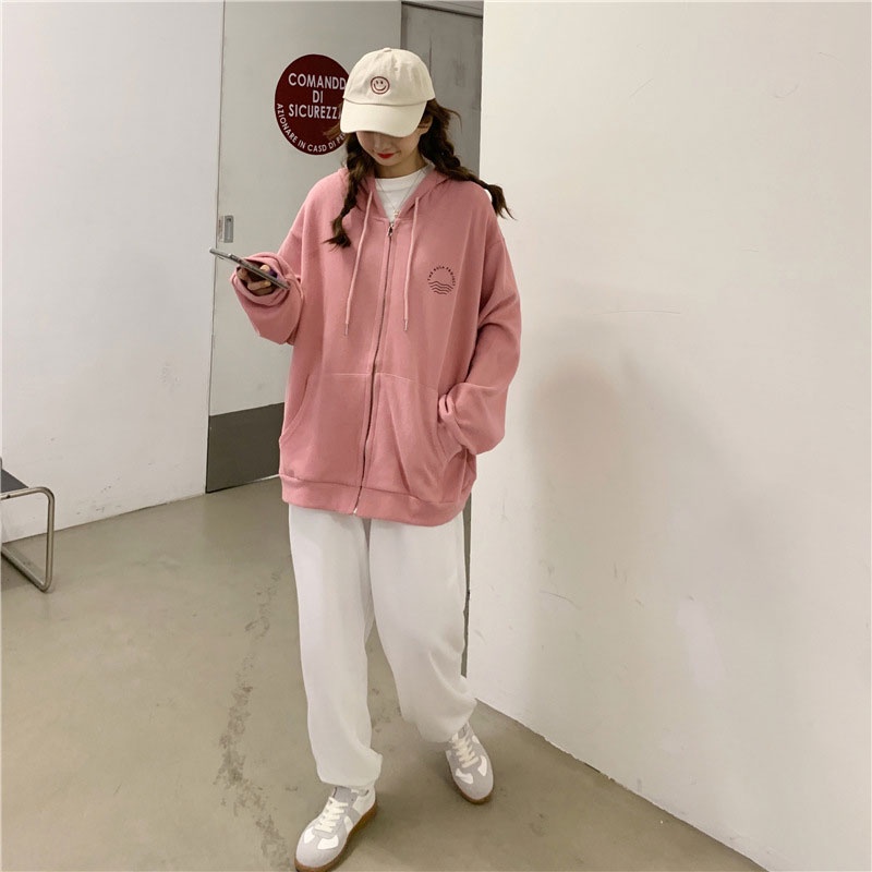 Aphrod Áo Khoác Cardigan Tay Dài Có Nón In Họa Tiết Plus Size Phong Cách Hàn Quốc Cho Nữ