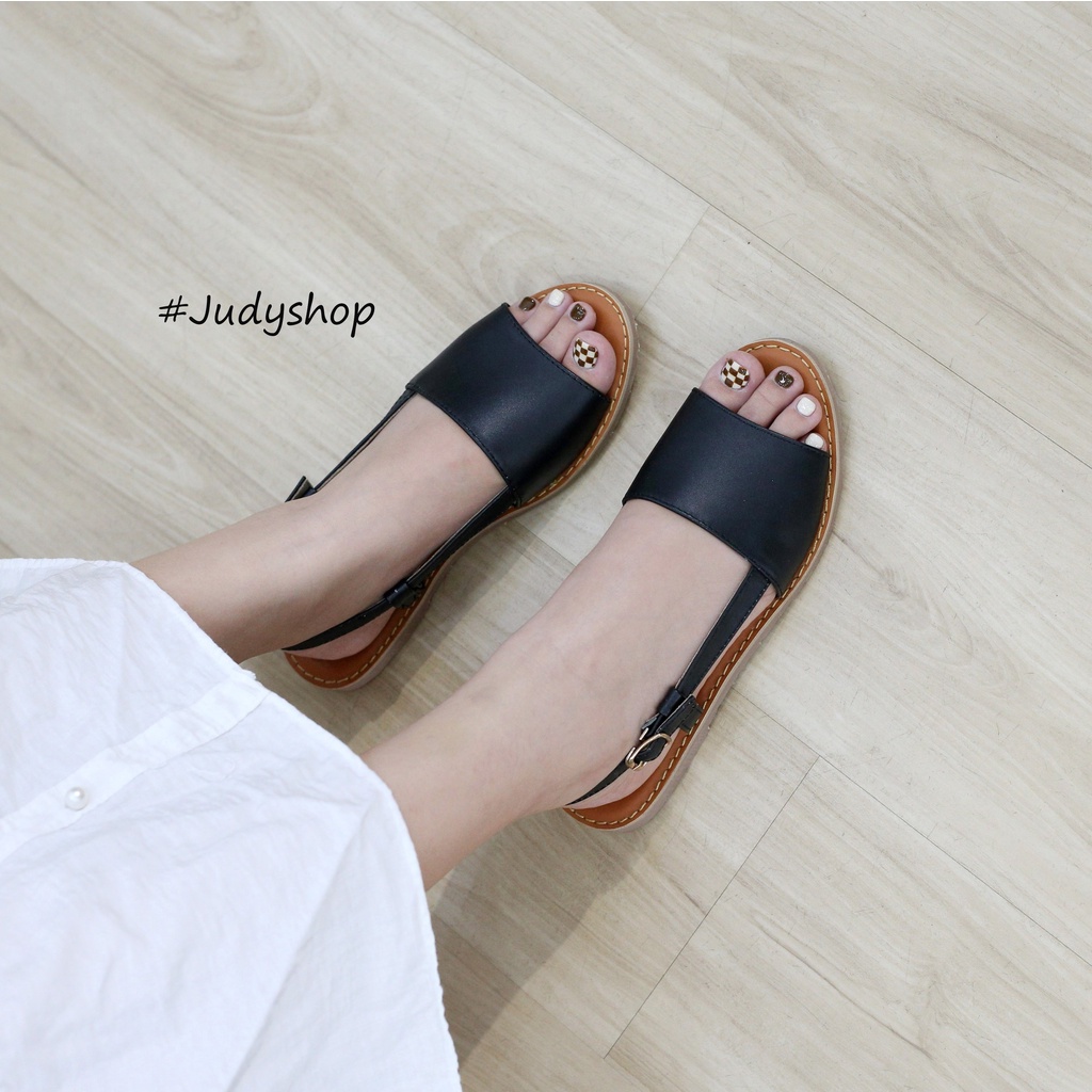 GIÀY SANDAL NỮ ĐẾ BỆT BẢN NGANG DA THẬT ĐẾ SU ÊM CHÂN VNXK