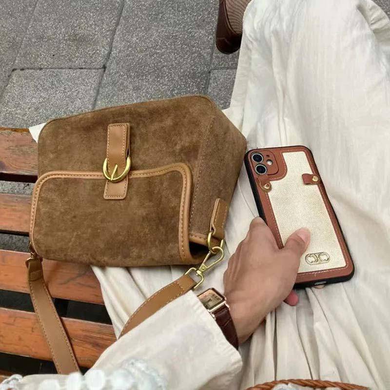 Oeteo shop Túi Xách Đeo Vai Nắp Lật Màu Nâu Phong Cách Cổ Điển Cho Nữ