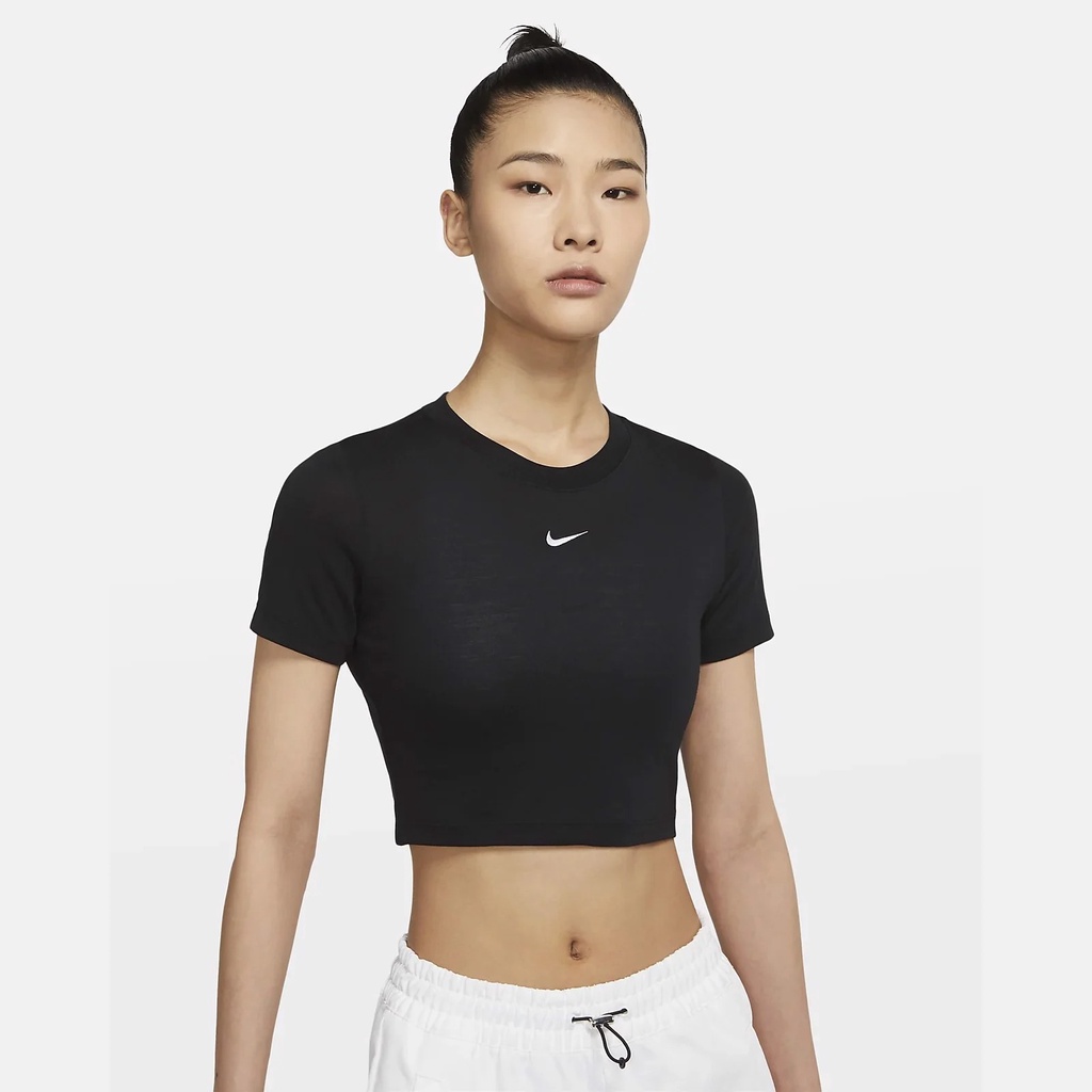 Áo thun thể thao Nike nữ DD1329-010 Áo crotop dáng ôm màu đen, co giãn, thoáng mát