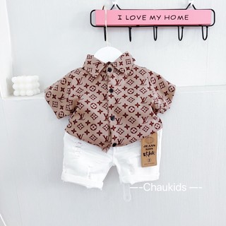 Bộ sơ mi L.V thời thượng cho bé
