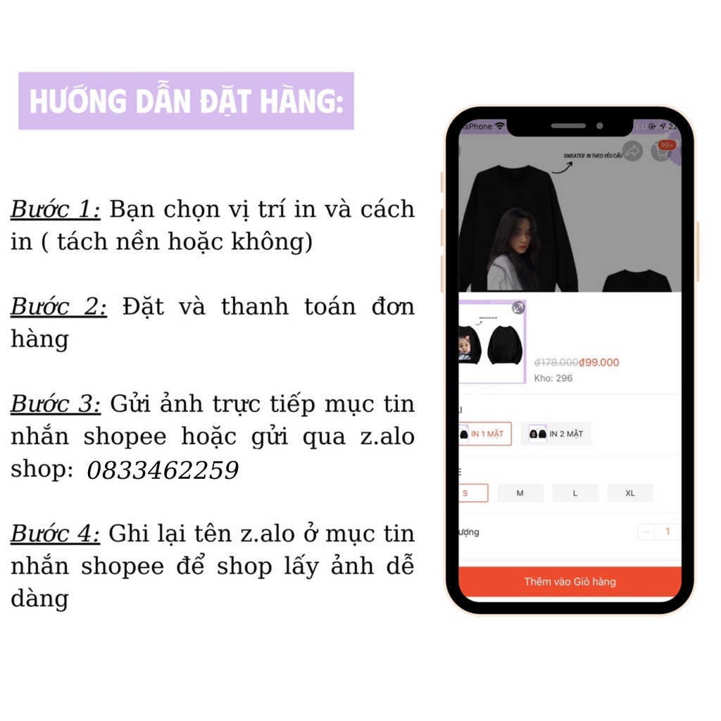Áo Sweater Dài Tay Đen In Theo Yêu Cầu Nam Nữ Đủ Size