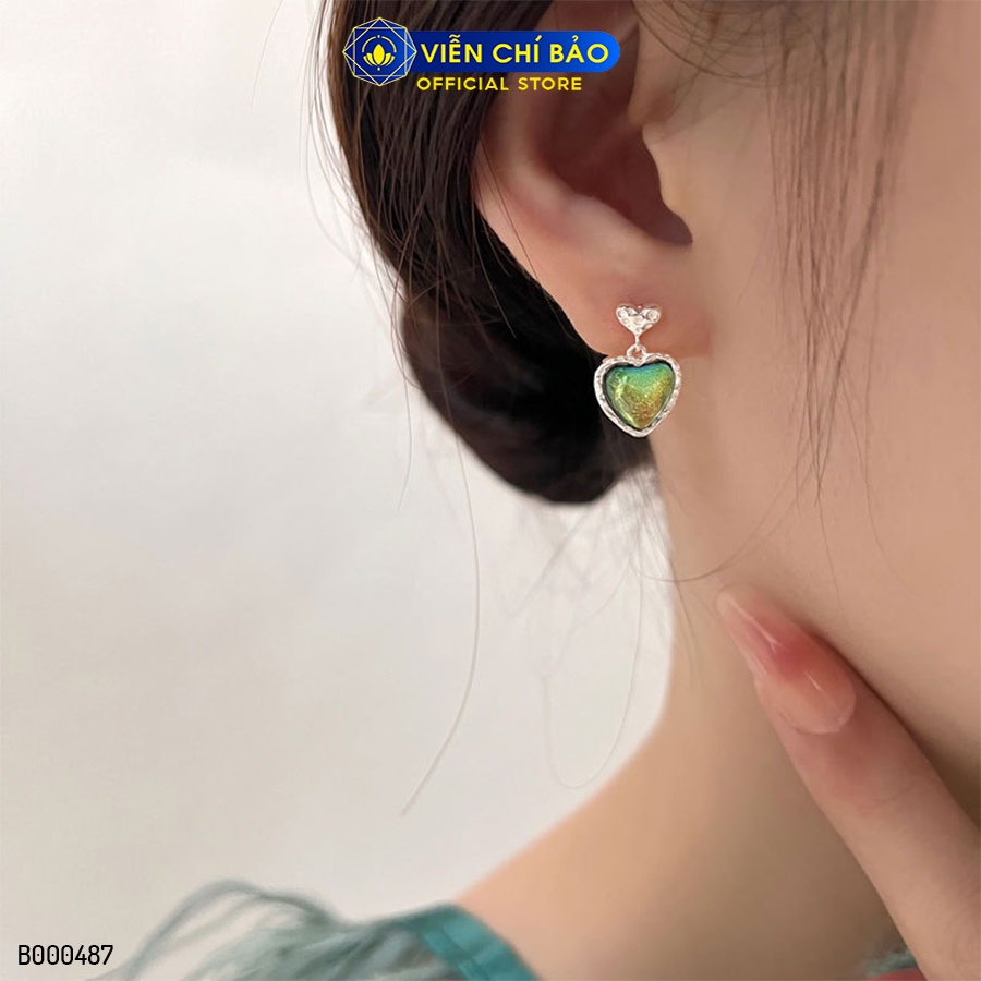 Bông tai bạc nữ trái tim đá đa sắc chất liệu bạc 925 thời trang phụ kiện trang sức Viễn Chí Bảo B000487