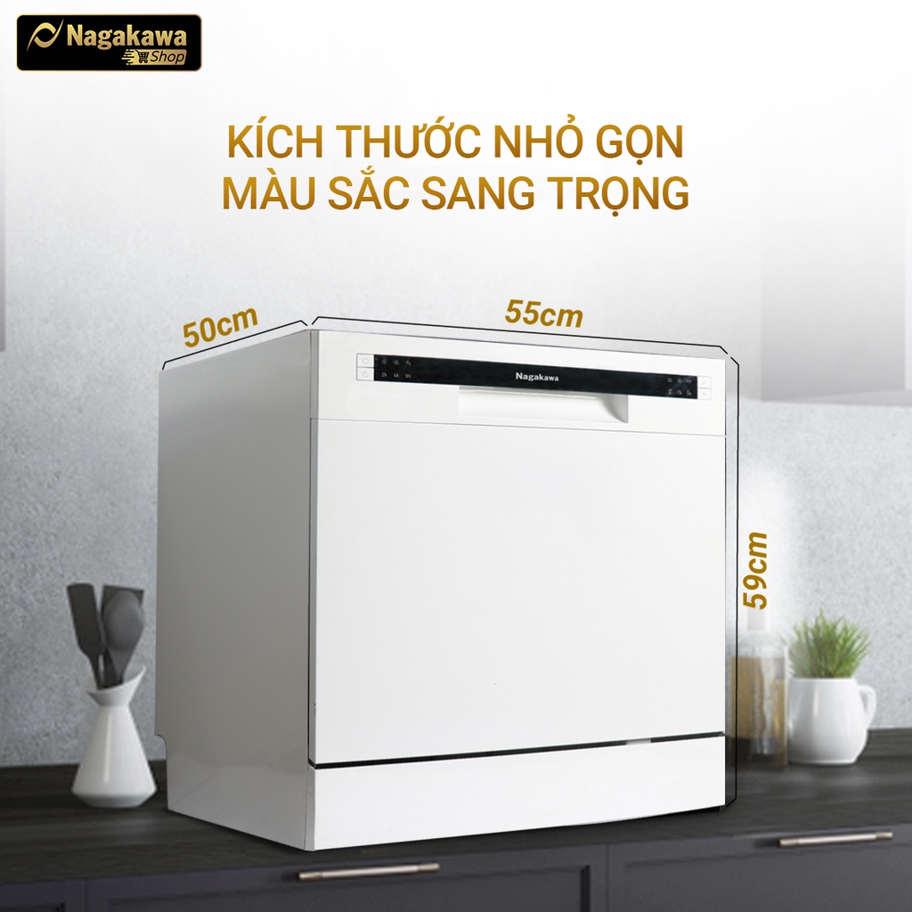 Miễn phí công lắp đặt - Máy rửa chén/ bát 8 bộ cao cấp Nagakawa NK8D61M - Bảo hành 2 năm