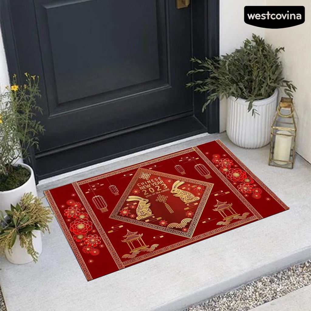 [Hot]☃Thảm Chùi Chân Chống Trượt Bằng Polyester Mềm Mại Họa Tiết Thỏ Phong Cách Trung Hoa