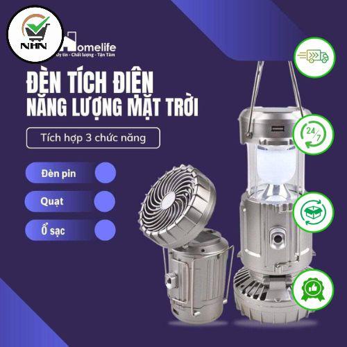 Quạt Tích Điện NHN, Quạt sạc tích điện mini gấp gọn cầm tay 3 in 1 để bàn siêu mát