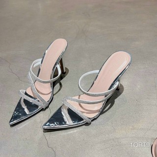 Dép cao gót quai mảnh đá chéo gót nhọn 9cm
