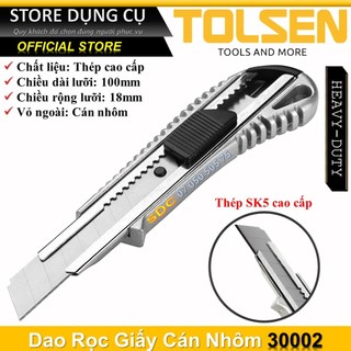 Dao rọc giấy cán nhôm cao cấp TOLSEN 30002 18x100mm cắt dán giấy, cắt hộp carton an toàn