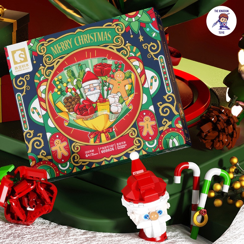 Đồ Chơi Lắp Ráp Giáng Sinh Noel Mô Hình Bó Hoa Giáng Sinh Phát Nhạc Có Ông Già Tuyết Hoa Hồng Cookie 605026