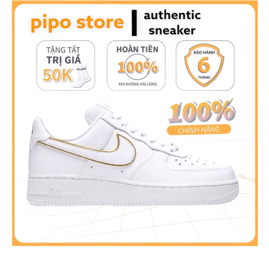Giày Air Force 1 ESS Metallic Gold, AF1 viền vàng gold nam nữ bản mới nhất -PIPO.Sneaker