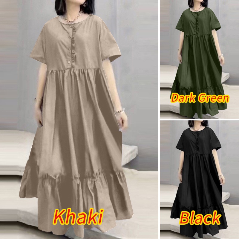 Đầm ZANZEA ngắn tay phối bèo phong cách Hàn Quốc