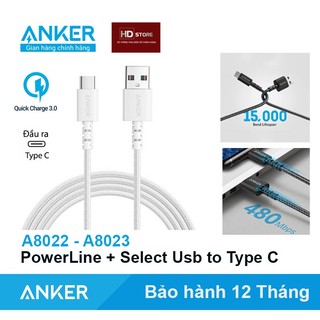 Dây sạc dù ANKER USB - Type C cho Samsung Androi sạc nhanh Quick charge - A8022 A8023 A8173 dài 0.9 Mét 1.8 Mét HDStore