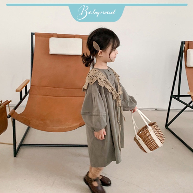 BABEPROUD Đầm Công Chúa Phối Khăn Choàng Ren Thiết Kế Đơn Giản Thoải Mái Cho Bé Gái Từ 1-6