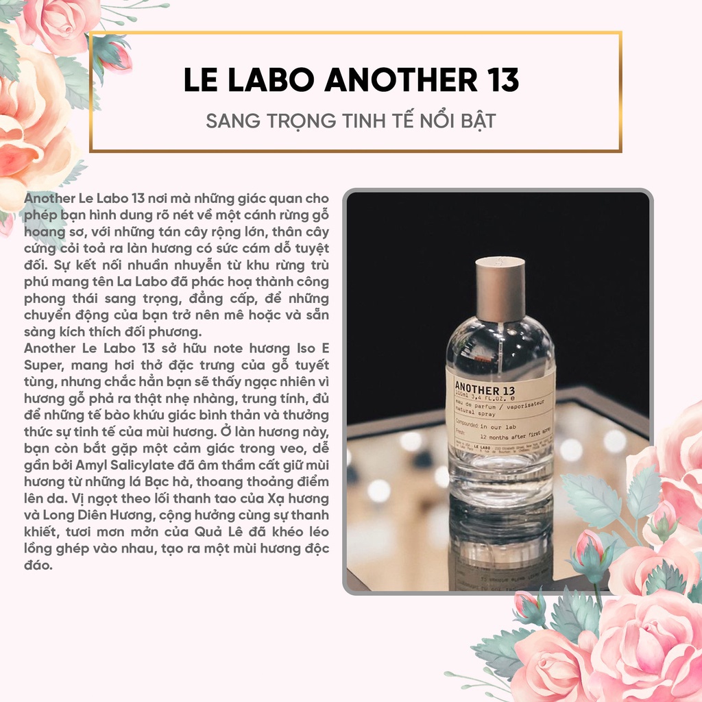 Nước hoa unisex Le Labo Another 13 Trong veo nhẹ nhàng thanh khiết, Lưu hương lâu mùi hương gỗ tươi mát cuốn hút | BigBuy360 - bigbuy360.vn