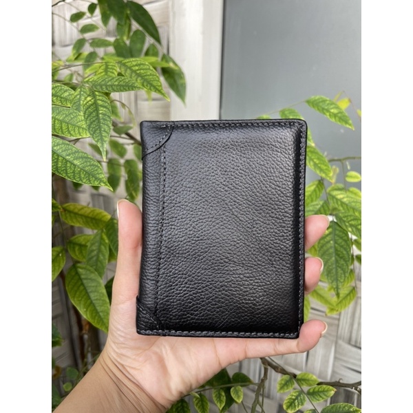 Ví nam da bò, ví đứng, màu nâu, màu đen, có ngăn kéo khoá, khâu viền, bo góc, bên trong lót nỉ