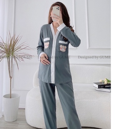 BỘ LEN TĂM HỌA TIẾT GẤU TÚI NGỰC 2 MÀU DỄ THƯƠNG MẶC BẦU VÀ SAU SINH- BỘ BẦU DÀI TAY THU DÔNG CHẤT ĐẸP - ẢNH THẬT TM050