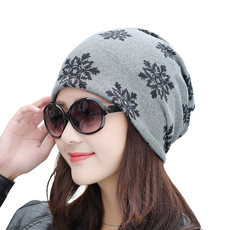 Mũ Beanie Họa Tiết Bông Tuyết Phong Cách Hip Hop Thời Trang Mùa Đông Cho Nữ WY1