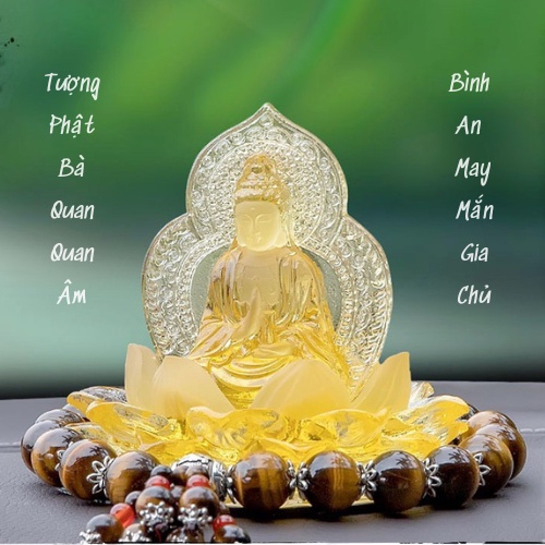 Tượng Quan Thế Âm Bồ Tát ngự đài sen đá Lưu ly để taplo ô tô cao cấp - Trang trí taplo xe hơi , xe ô tô Tượng phật