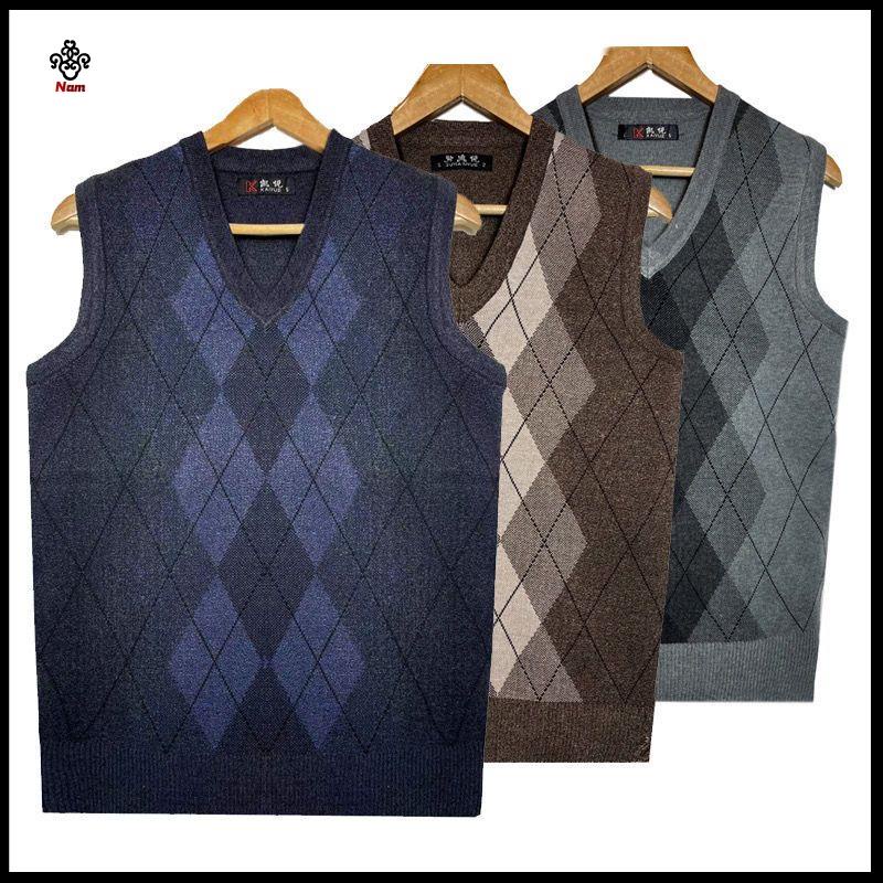 áo len gile nam Áo Sweater Sát Nách Cổ Chữ V Giữ Ấm Mùa Thu Đông Đính Kim Cương Cho Đàn Ông Trung Niên