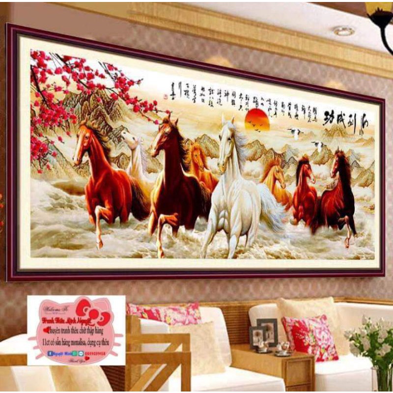 Mã DW0569 Tranh thêu chữ thập Ngựa Chạy Sóng Nước ( thêu kín kt 195×83)