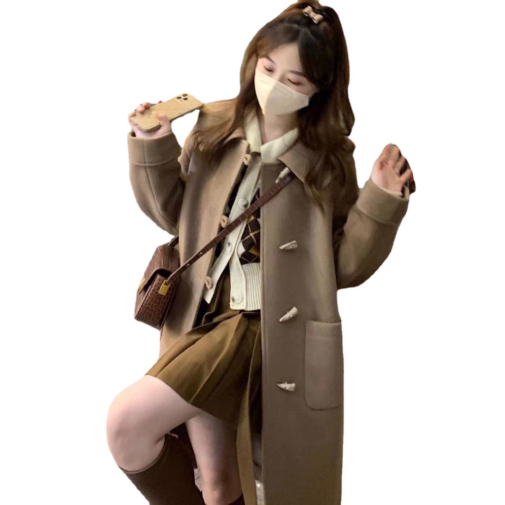 Áo Khoác Len Dáng Dài Cổ Búp Bê Cài Nút Kiểu Hàn Quốc Thời Trang Thu Đông 2022 Mới