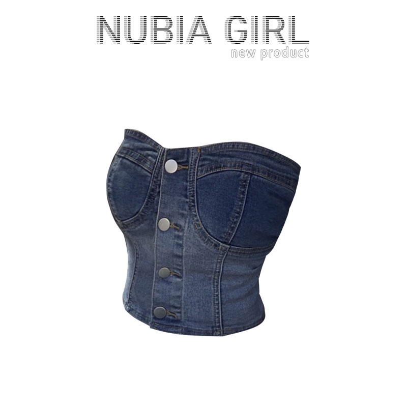 Áo ống jean croptop Cúp ngực Áo ống bò quây ngực croptop sexy Đi quẩy bar pub Dạo phố Ôm body Quyến rũ | BigBuy360 - bigbuy360.vn