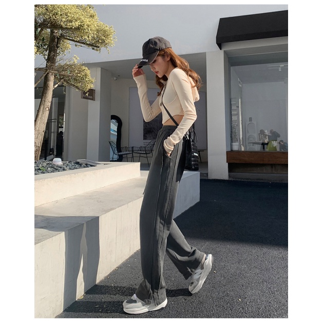 Quần ống rộng Lưng Cao Xẻ Tà Thời Trang Cho Nữ