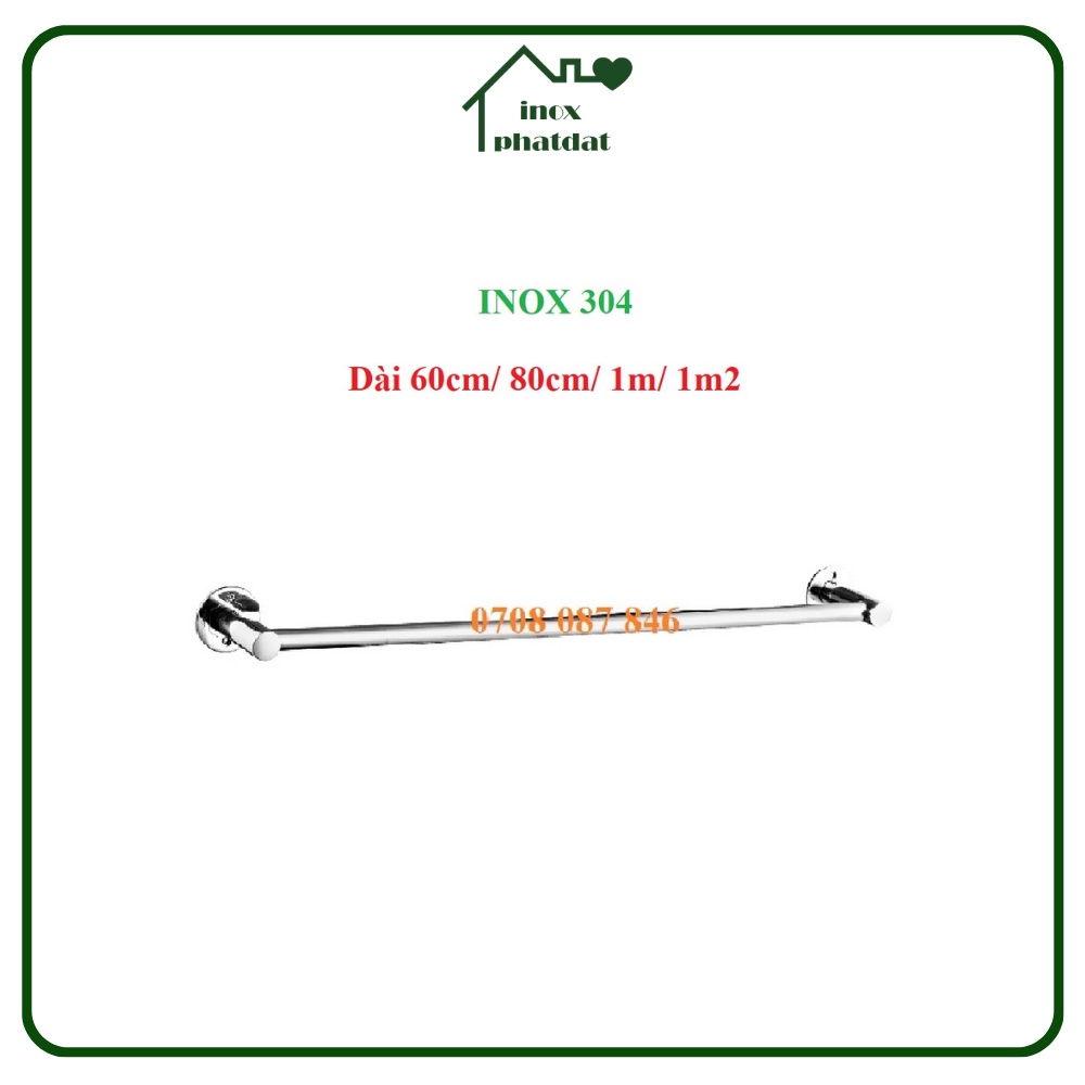 Thanh treo khăn Inox 304 PHÁT ĐẠT không rỉ sét dài 60,80cm,1m,1m2, máng khăn nhà tắm cao cấp, giá móc khăn mặt (SP032A)