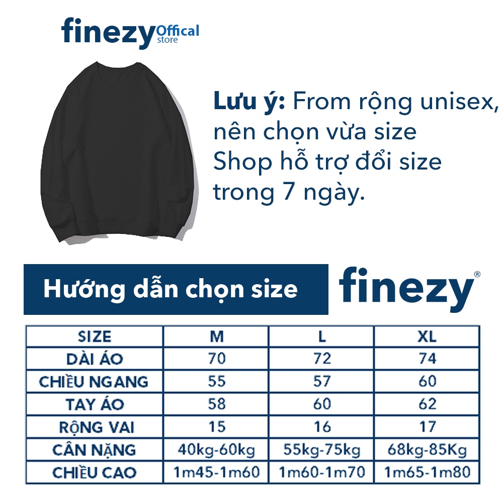 Áo sweater unisex Finezy, 2 màu ghi xám và đen, form rộng, chất nỉ bông cao cấp, dày dặn ấm áp