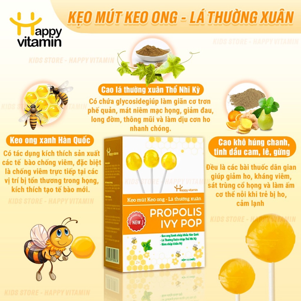 Kẹo mút Keo ong lá thường xuân. Hàng chính hãng Happy Vitamin