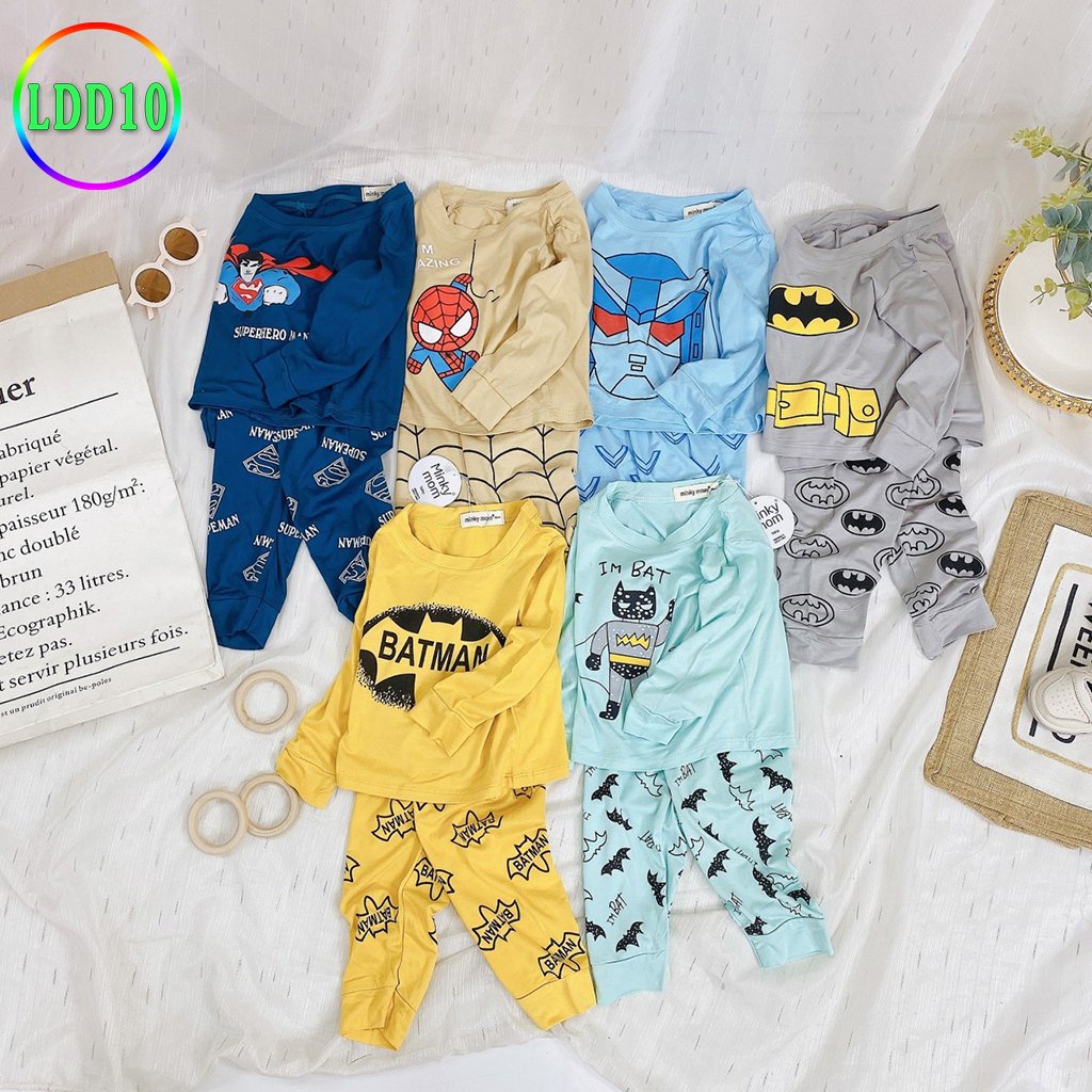 (FREESHIP) Bộ Tay dài Thun lạnh Minky Mon>In Hình Siêu Nhân Cho Bé Trai