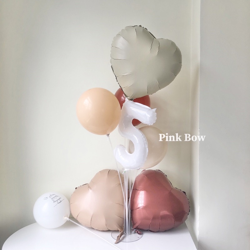 Bong bóng nhựa hình TRÁI TIM phong cách retro 3 màu BE/ NÂU/ KEM size 40cm trang trí tiệc tùng