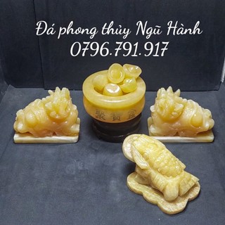 Bát tụ bảo + thiềm thừ phong thủy + tỳ hưu phong thủy - đá hoàng long, đá serpentine, đá trắng non nước