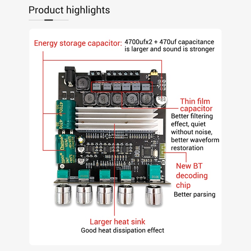 Yin Bảng Mạch Khuếch Đại Âm Thanh bt5 1 2x50w + 100w 12v-24v Cho Loa