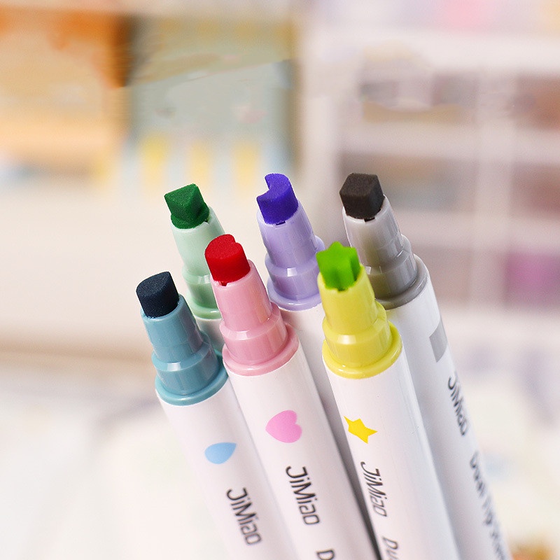 RUIXAING set 6 Bút Đánh Dấu Hai Đầu Màu Kẹo Huỳnh Quang DIY Cho Bé