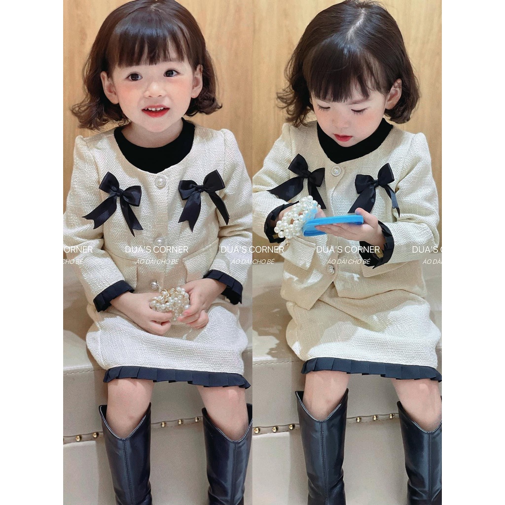 ✨BÁN SỈ✨Set dạ be nơ đen bé gái form 9-24kg